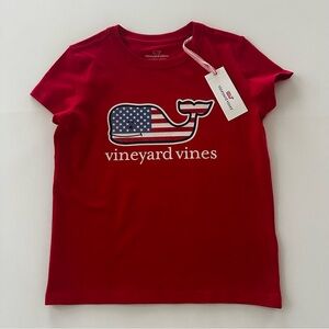 Vineyard Vines S Girls 8-10 Glitter Flag Whale Patriotic Red NWT